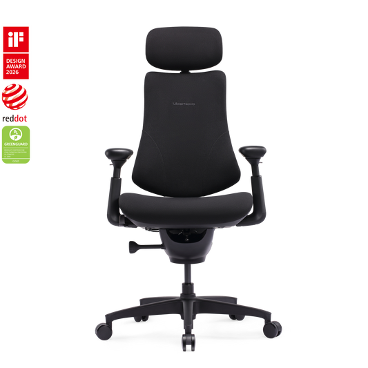 Scaun ergonomic LiberNovo Omni SE Obsidian negru, vedere frontala - ergoliv