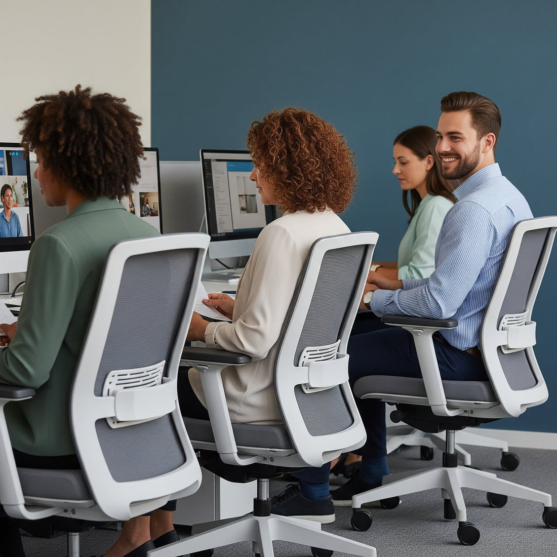 Spatiu de lucru cu scaun ergonomic ergoliv si birou reglabil
