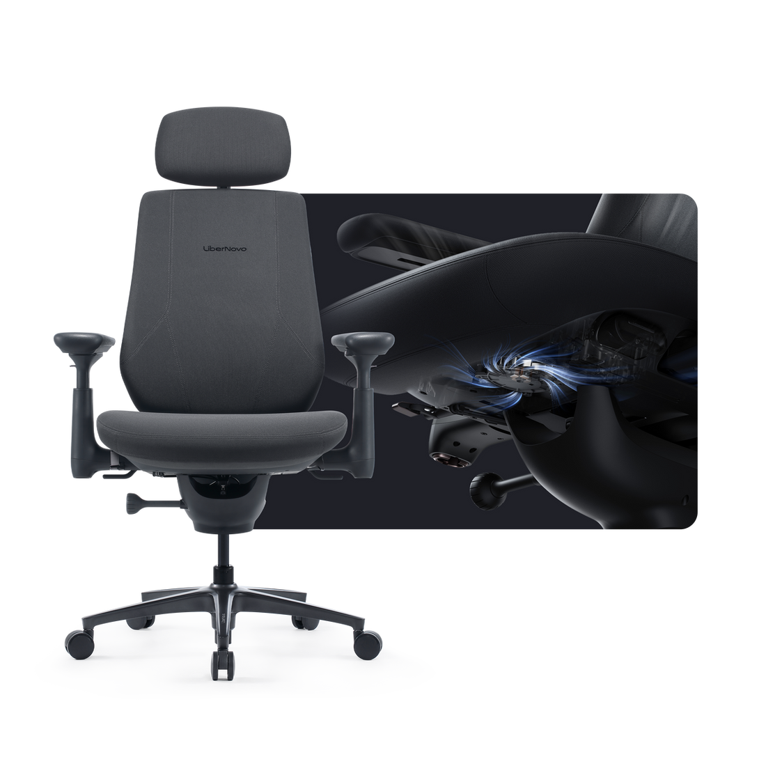 Scaunul LiberNovo Maxis Airflow in culoarea grafit, cu ventilatie a sezutului