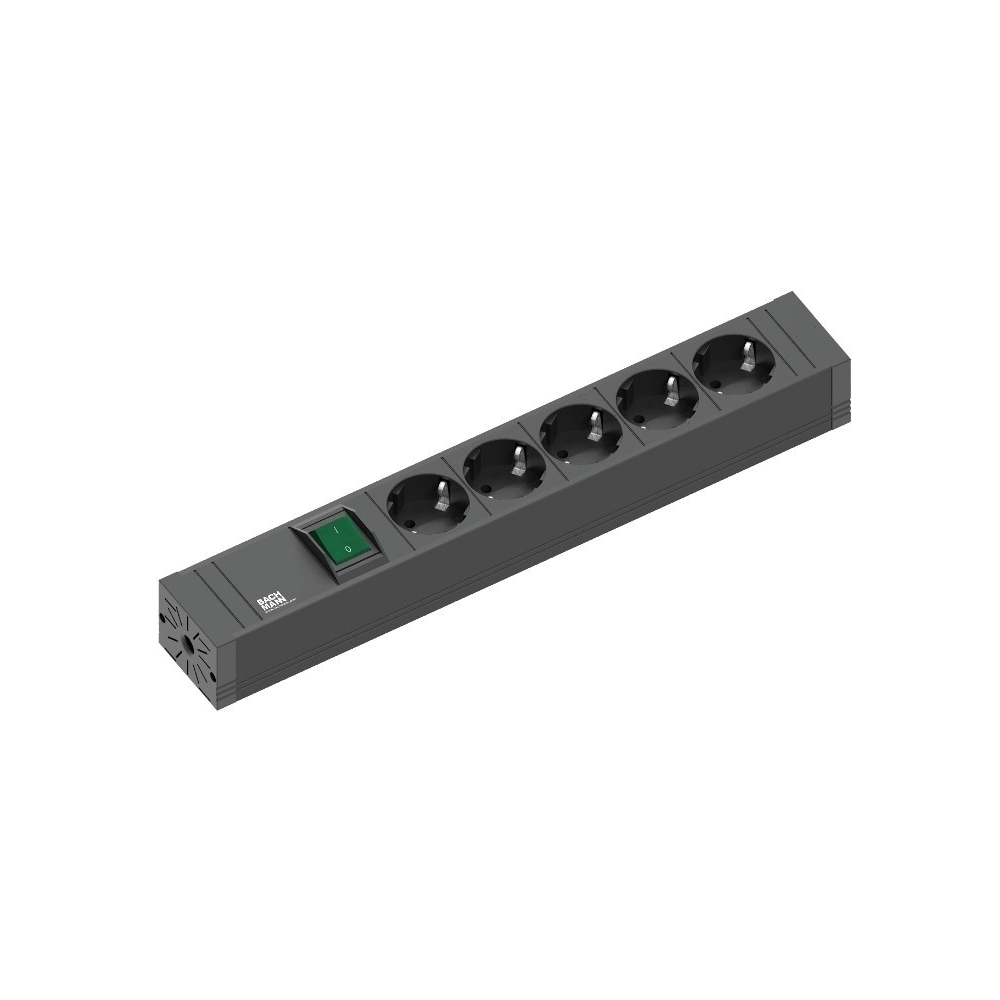 Bachmann Connect Line extension cord, 5 x Schuko, cord 2 m, black · ergoliv