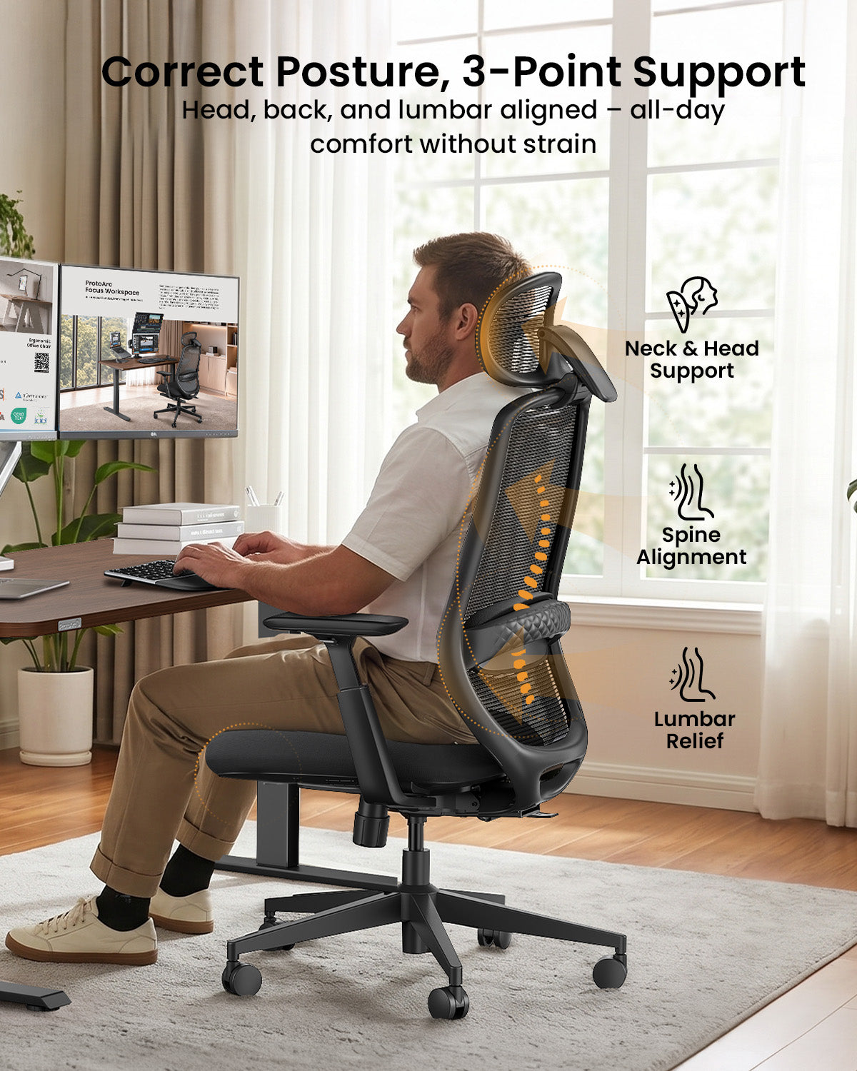 ProtoArc EC200 supporting the head, back and lower back · ergoliv