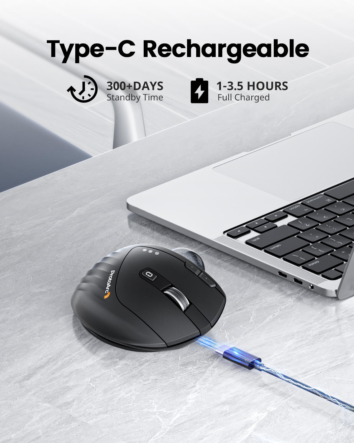 ProtoArc EM01 NL se încarcă prin USB-C · ergoliv