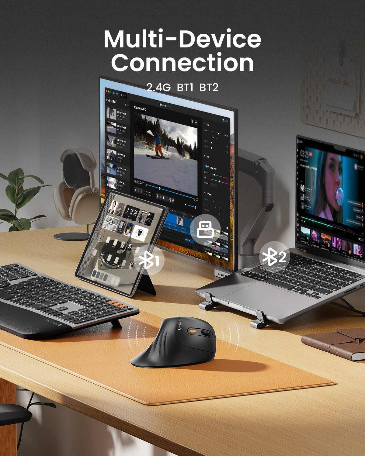 ProtoArc EM11 NL conectat la laptop și tabletă · ergoliv